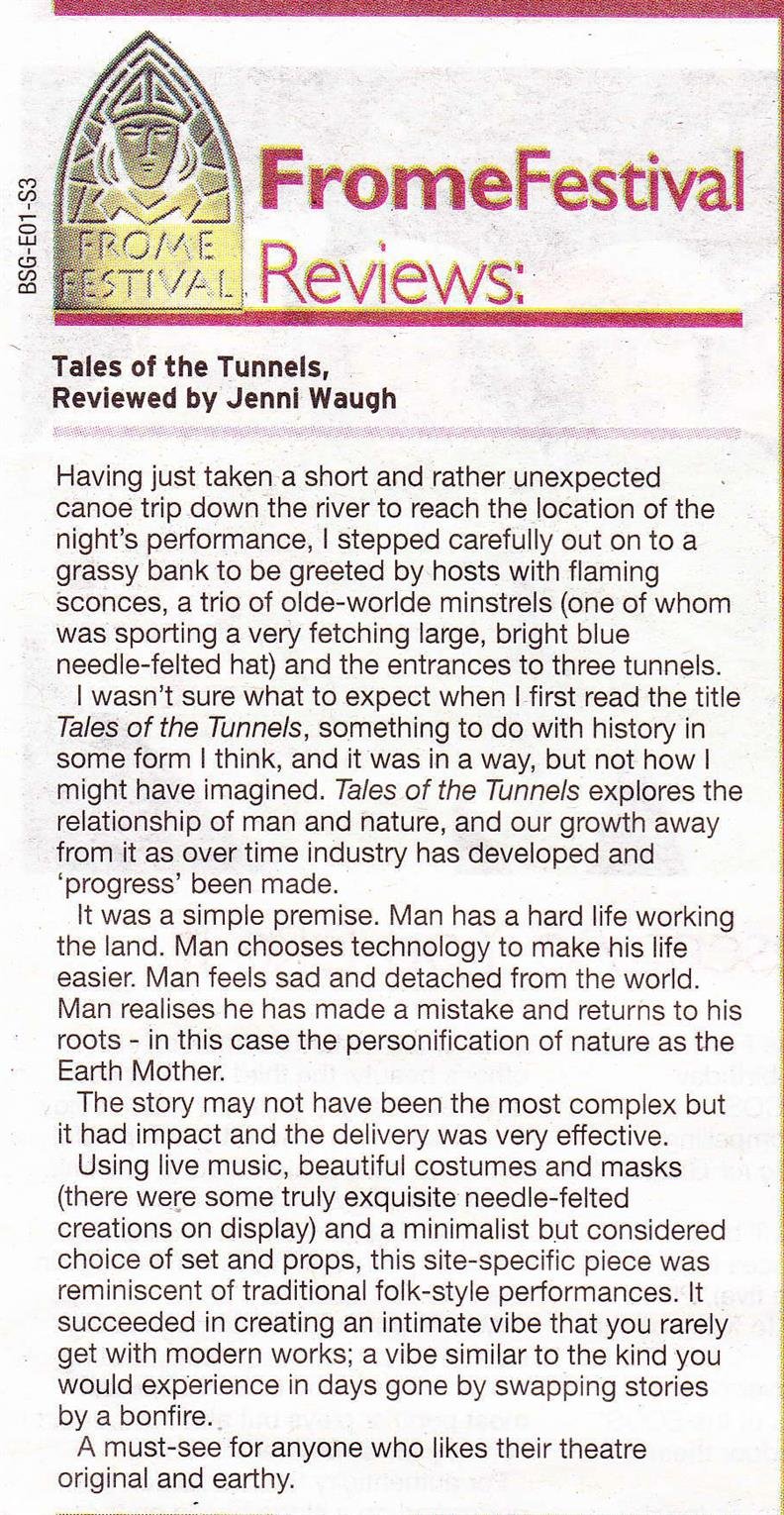 Somerset Standard review of Tales of the Tunnels by Jenni Waugh, 11 July 2013.